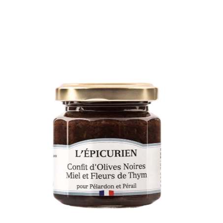 Schwarze Oliven Chutney mit Honig und Thymianblütten