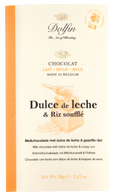 Dolfin Vollmilchschokolade Dulce de Leche und Puffreis